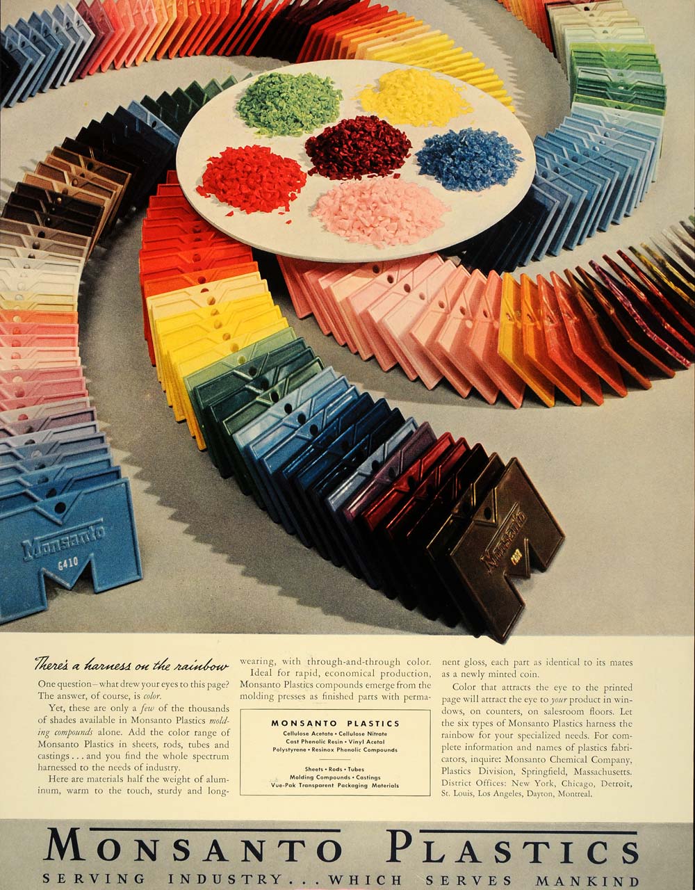 1939 Ad Monsanto Chemical Co. Plastics Colors Rainbow - ORIGINAL ADVERTISING FT6