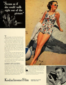1939 Ad Kodachrome Film Home Movies Girl Swimsuit Beach - ORIGINAL FT6