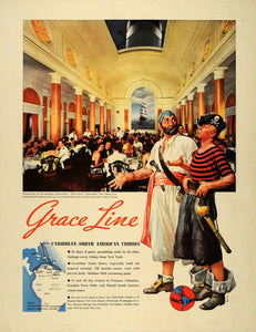 1939 Ad Grace Line Ship Dining Room Pirates Buccaneers - ORIGINAL FT6
