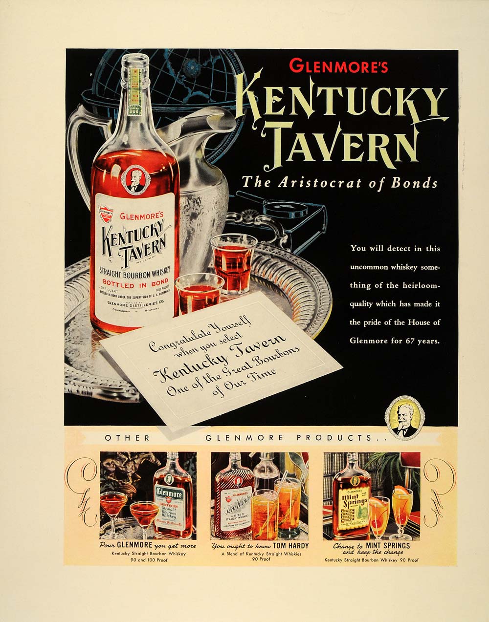 1939 Ad Glenmore's Kentucky Tavern Bourbon Whiskey - ORIGINAL ADVERTISING FT6