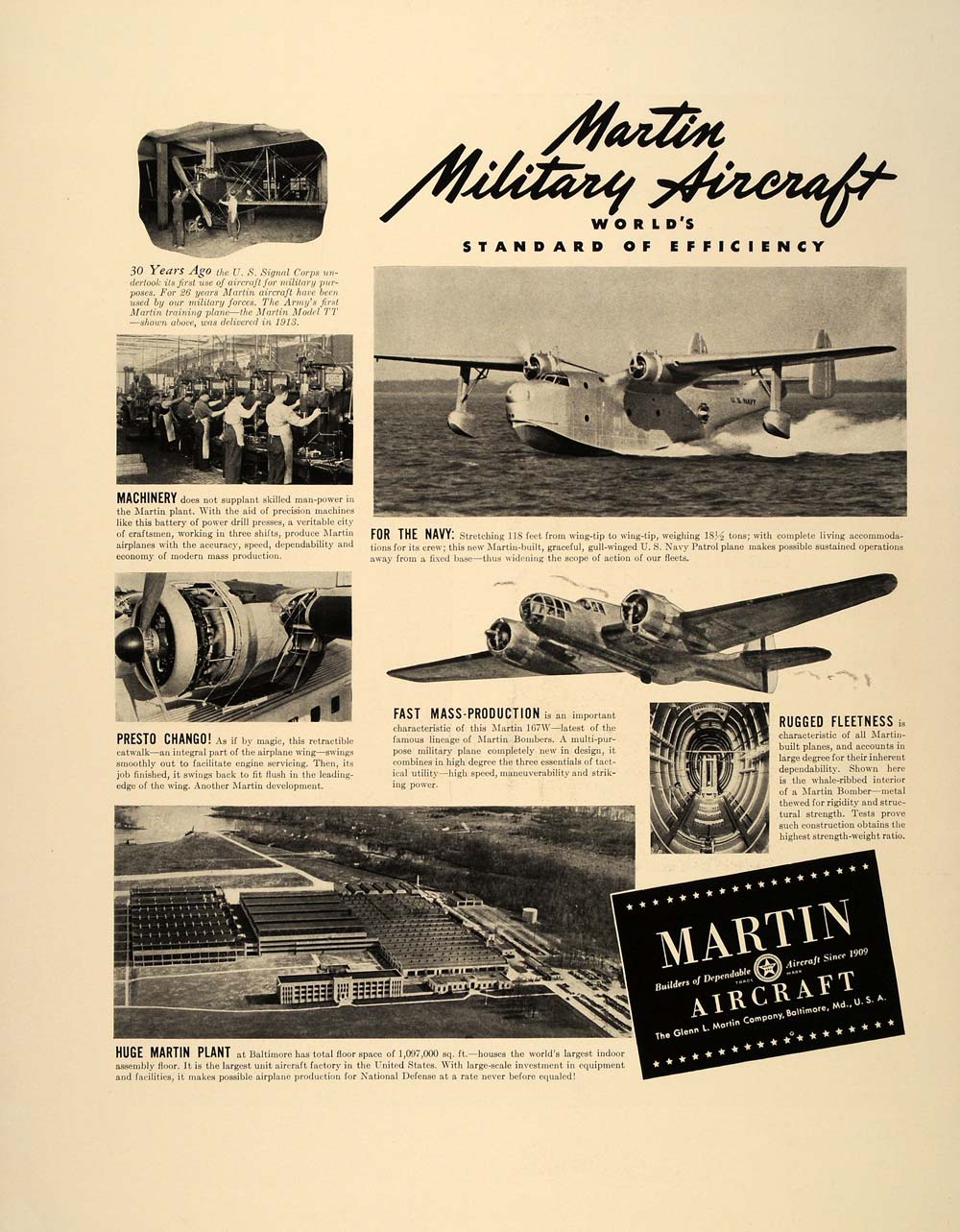 1939 Ad Martin Military Aircraft Planes Plant Baltimore Wartime Seaplane FT6