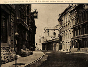 1940 Print Threadneedle St. London Sandbags WWII Blitz Wartime FT6