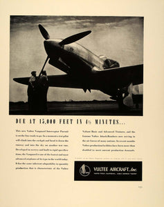 1940 Ad Vultee Vanguard Interceptor Pursuit Airplane - ORIGINAL ADVERTISING FT6