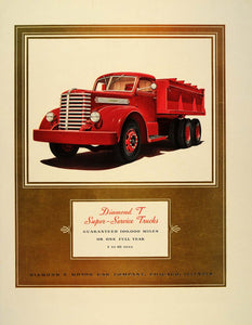 1940 Print Ad Diamond T Vintage Red Dump Truck Gold Ink - ORIGINAL FT6