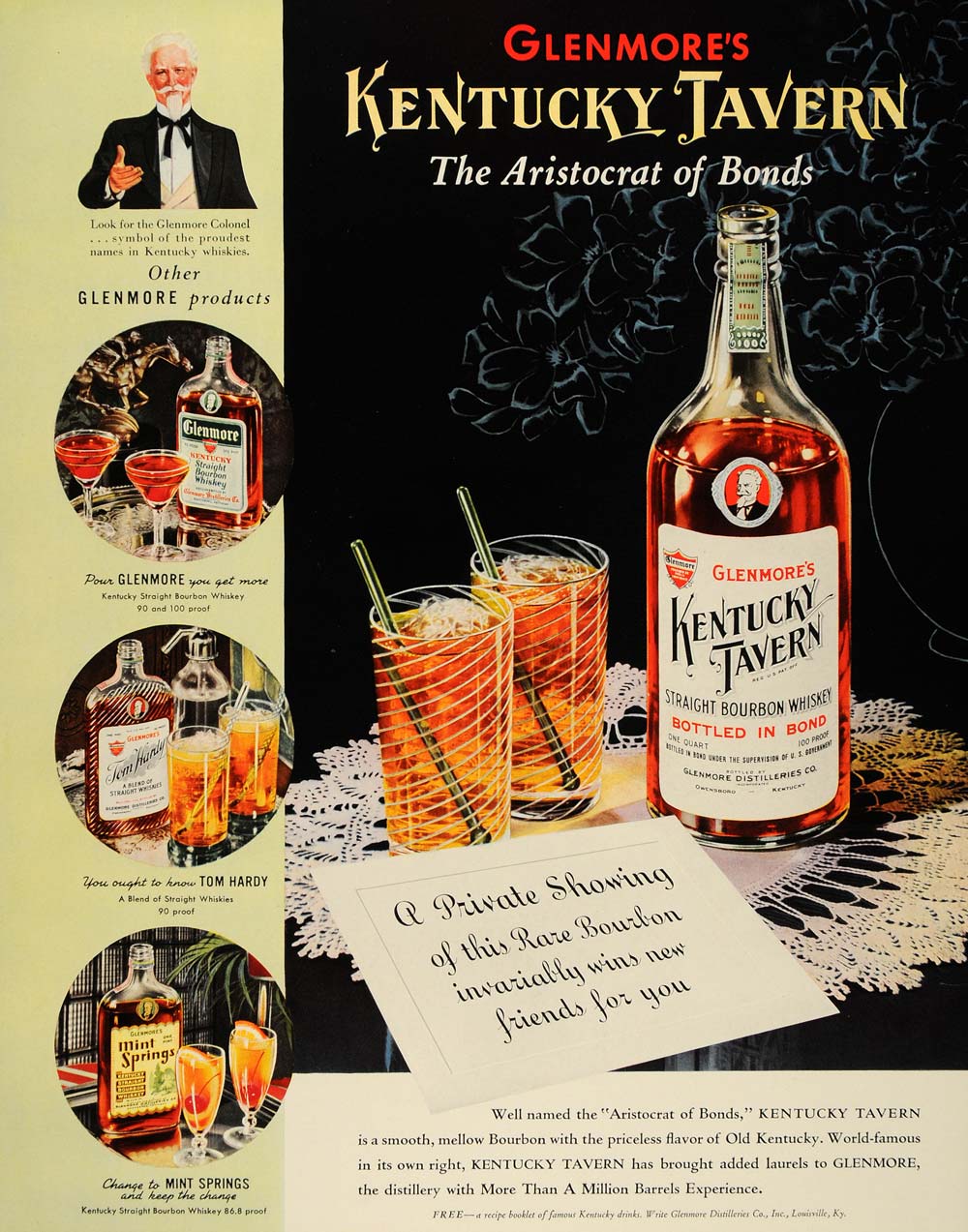 1940 Ad Glenmore's Kentucky Tavern Bourbon Whiskey Bond - ORIGINAL FT6