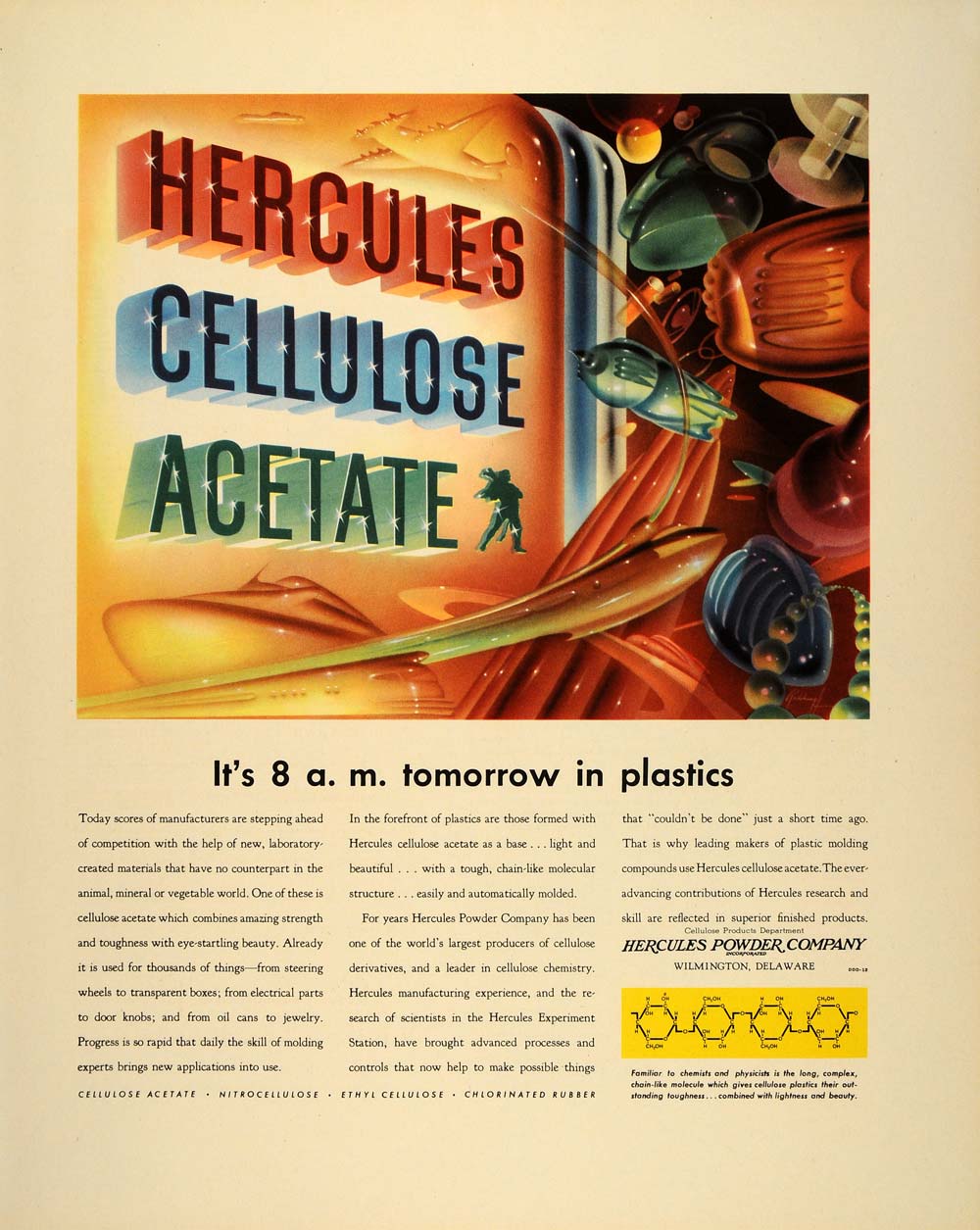 1940 Ad Hercules Cellulose Acetate Powder Wilmington DE - ORIGINAL FT6