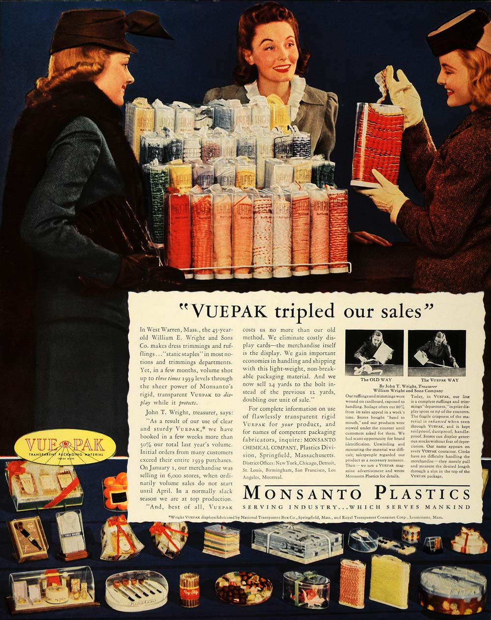 1940 Ad Monsanto Plastics Vuepak Sewing Trim Package - ORIGINAL ADVERTISING FT6