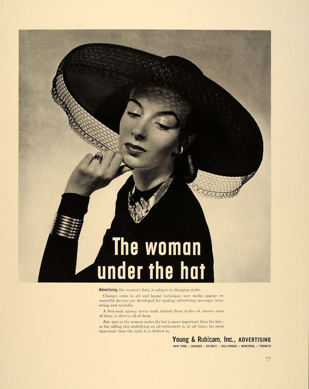 1940 Ad Young Rubicam Advertising Woman Hat Fashion ORIGINAL  ADVERTISING FT6