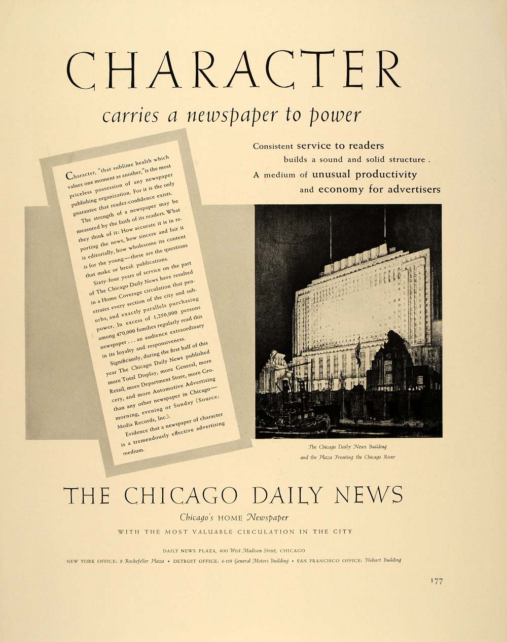 1940 Ad Chicago Daily News Newspaper Building Plaza - ORIGINAL ADVERTISING FT6