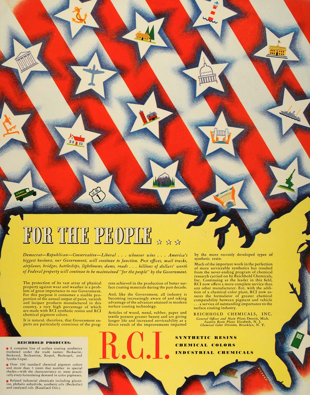 1940 Ad Reichhold Synthetic Resins Stars Stripes R.C.I. - ORIGINAL FT6