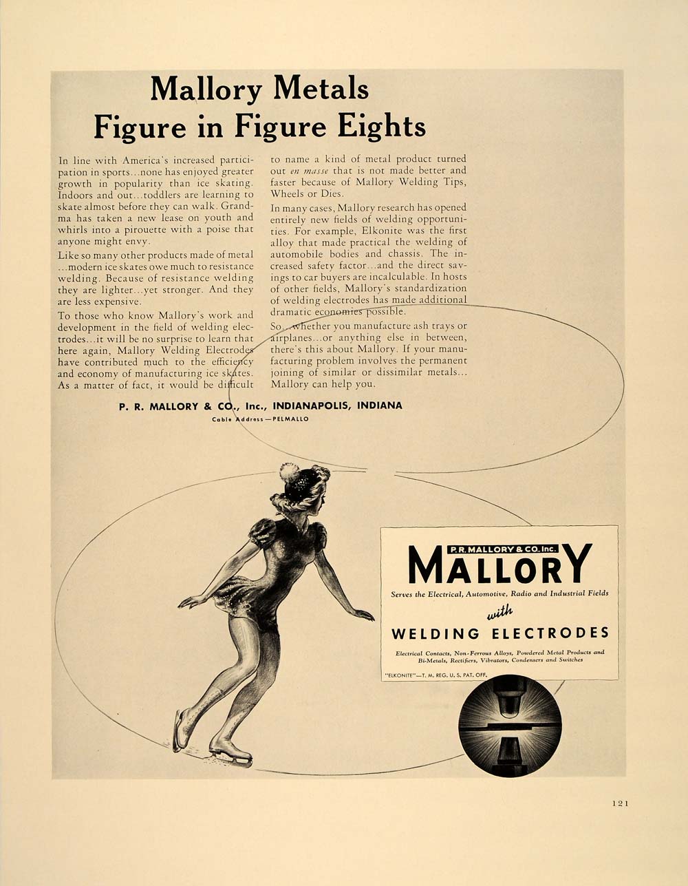 1940 Ad Mallory Metals Figure Skater Eights Ice Skating - ORIGINAL FT6