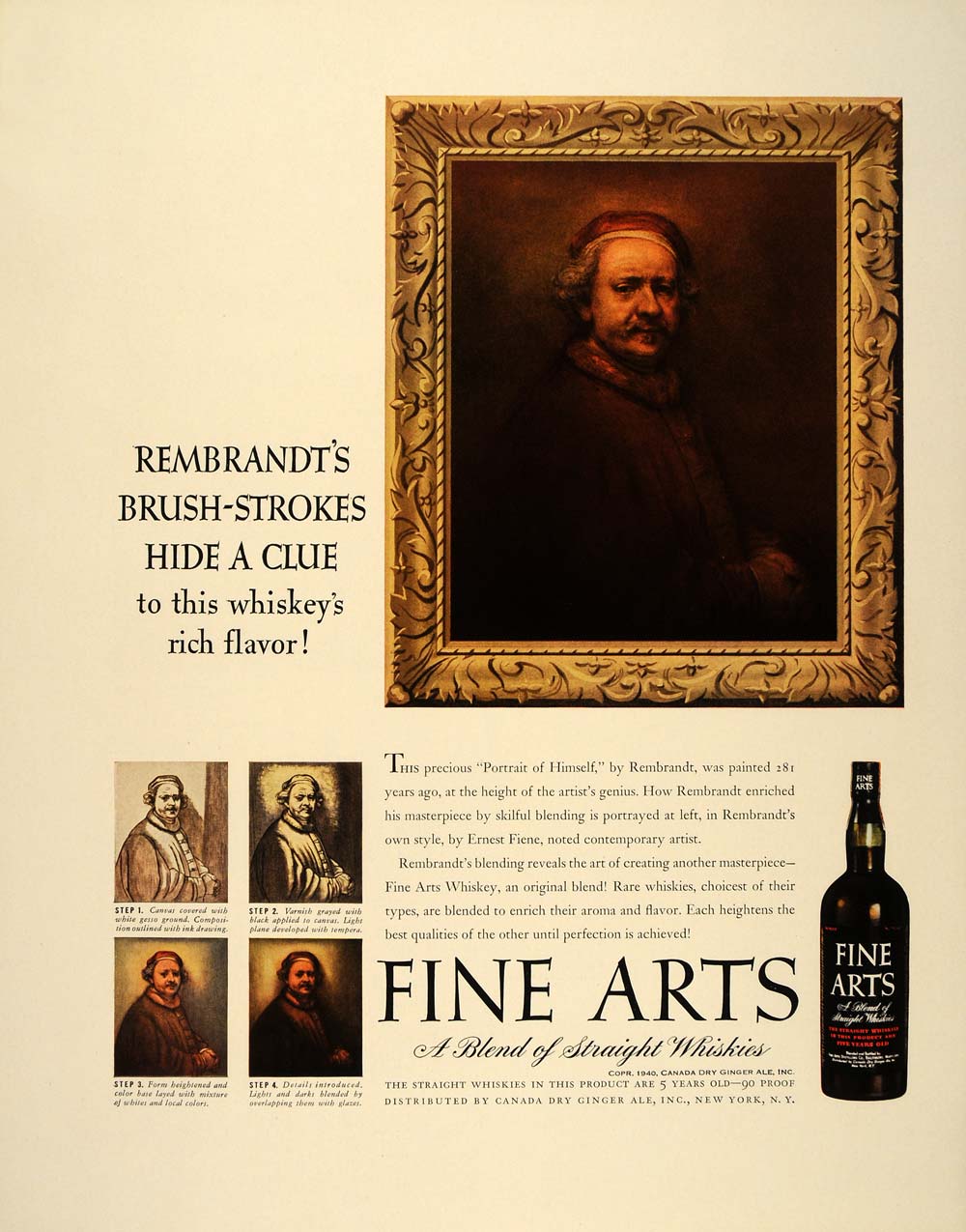 1940 Ad Fine Arts Whiskey Rembrandt Self Portrait - ORIGINAL ADVERTISING FT6
