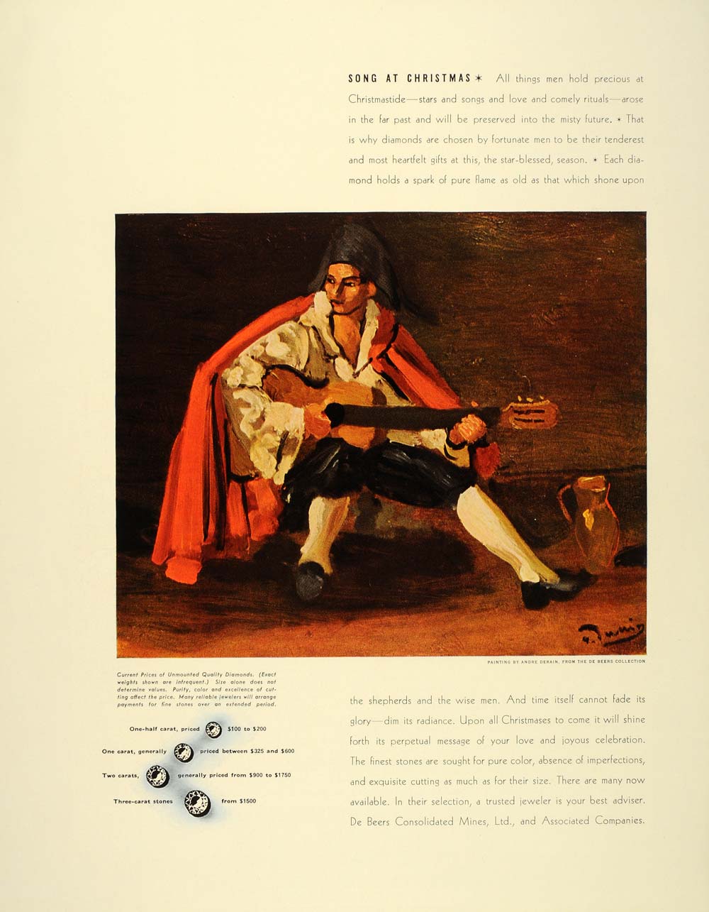 1940 Ad De Beers Diamonds Andre Derain Minstrel Guitar - ORIGINAL FT6 –  Period Paper Historic Art LLC