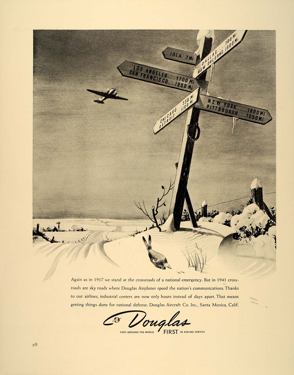 1941 Ad Douglas Airplanes National Defense Crossroads - ORIGINAL ADVERTISING FT6