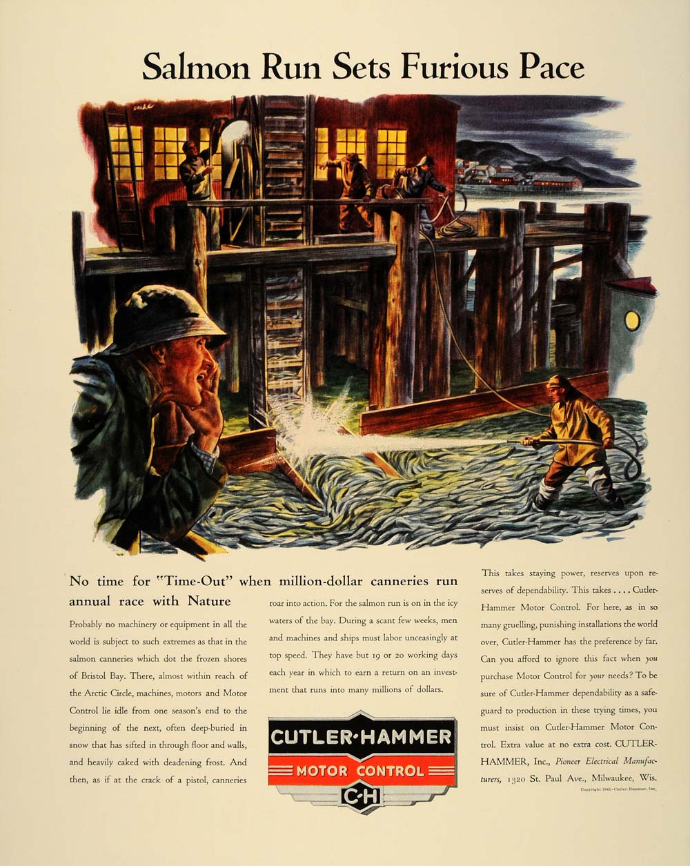 1941 Ad Cutler Hammer Salmon Cannery Fish Ben Stahl - ORIGINAL ADVERTISING FT6