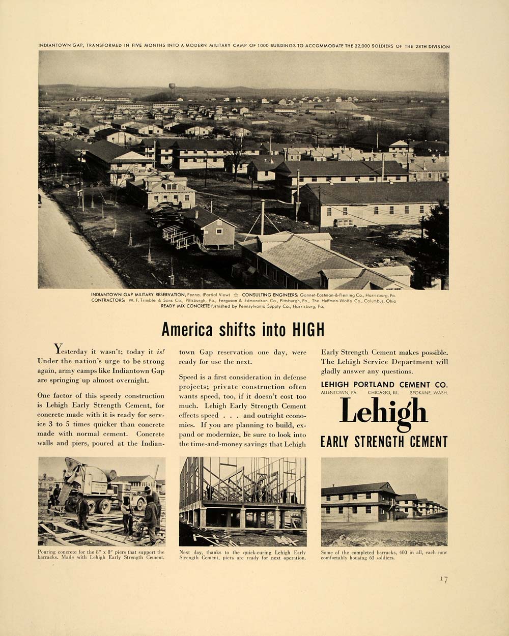 1941 Ad Lehigh Portland Cement Indiantown Gap Army Camp - ORIGINAL FT6