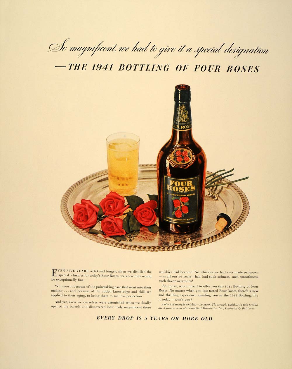 1941 Ad Four Roses Whiskey Bottle Straight Whiskies - ORIGINAL ADVERTI ...