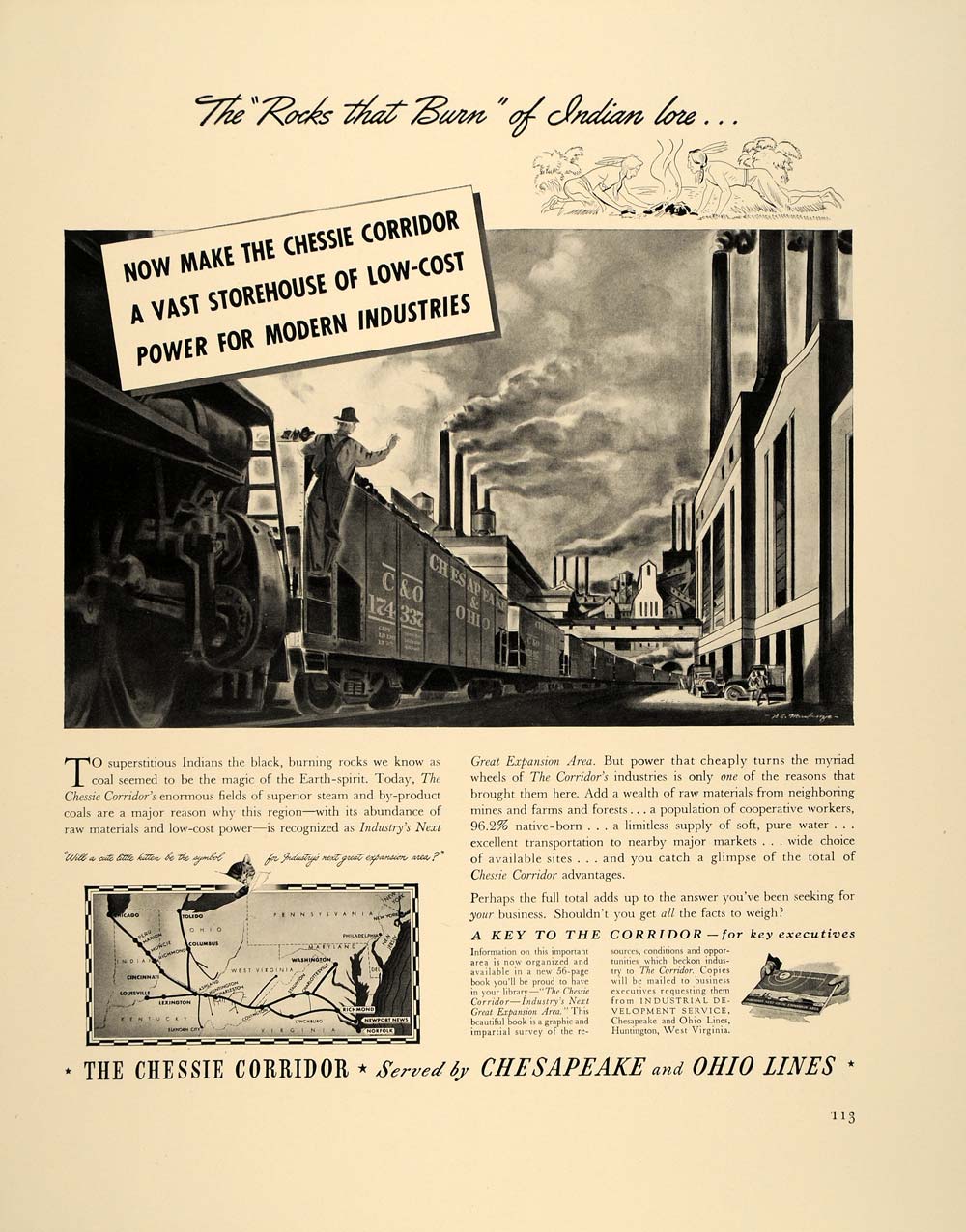 1941 Ad Chessie Corridor Chesapeake & Ohio Lines Coal - ORIGINAL ADVERTISING FT6