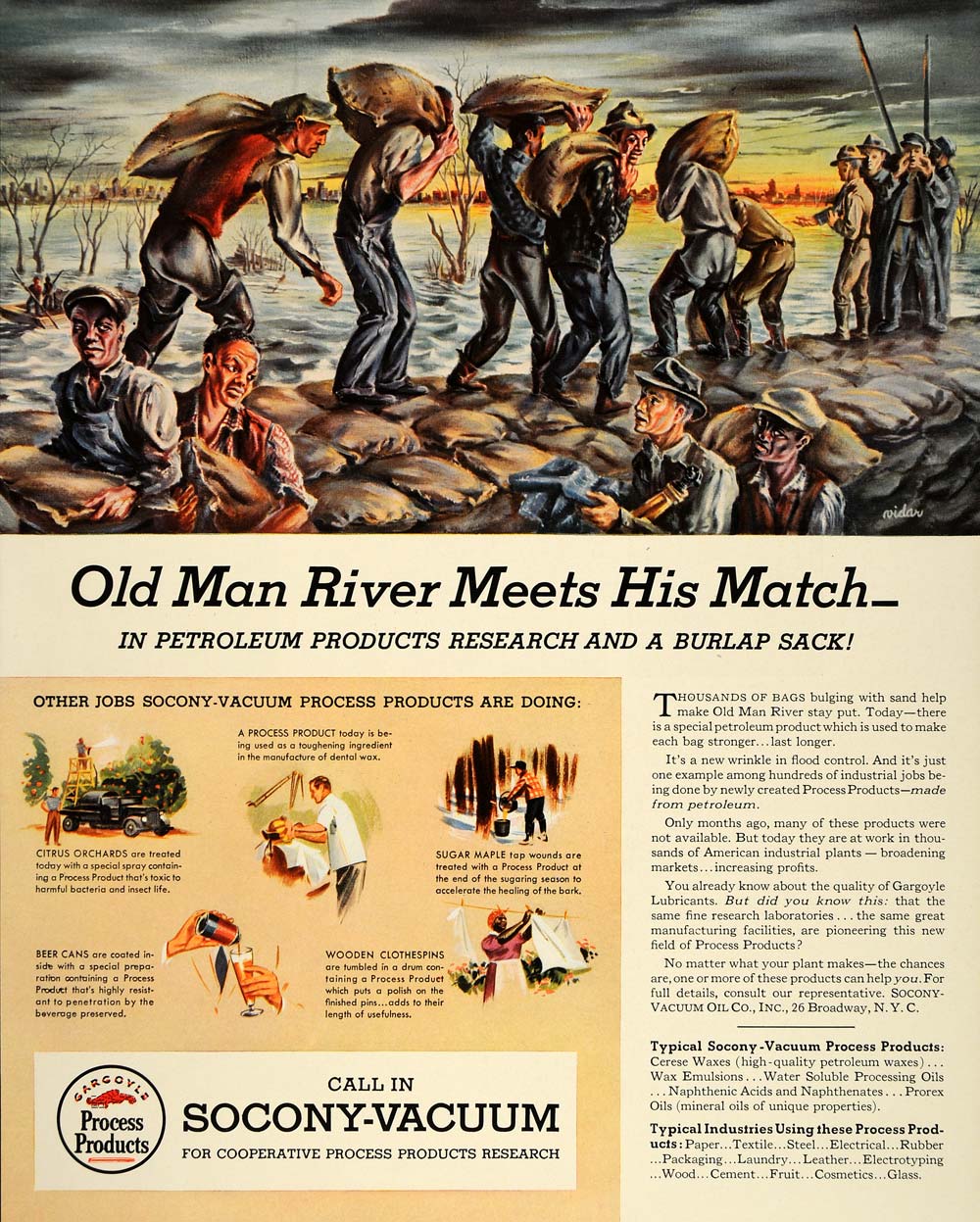 1941 Ad Socony Gargoyle Mississippi River Levee Vidar - ORIGINAL ADVERTISING FT6