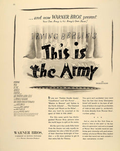 1943 Ad Movie This is the Army Irving Berlin Warner Wartime Entertainment FT6