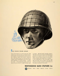 1943 Ad WWII Westinghouse Radio Stations Soldier Helmet Wartime FT6