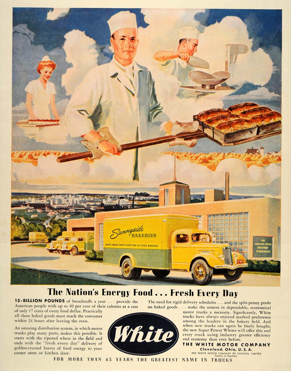 1945 Ad White Delivery Trucks Sunnyside Bakeries Baker - ORIGINAL FT6