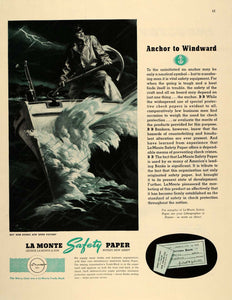 1945 Ad La Monte Safety Papers Boat Anchor Storm Waves - ORIGINAL FT6
