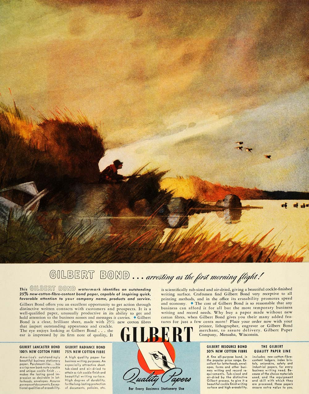 1945 Ad Gilbert Paper Duck Hunter Hunting Menasha WI - ORIGINAL ADVERTISING FT6