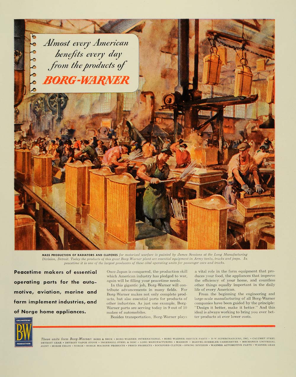 1945 Ad WWII Borg Warner Factory Plant James Sessions - ORIGINAL ADVERTISING FT6