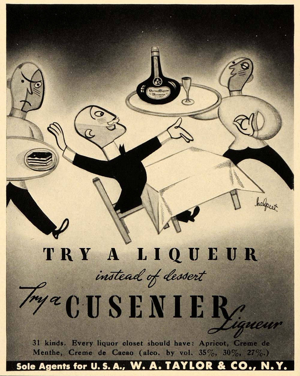 1938 Ad Cusenier Dessert Liqueur Dinner Table Waiters - ORIGINAL ADVERTISING FT7