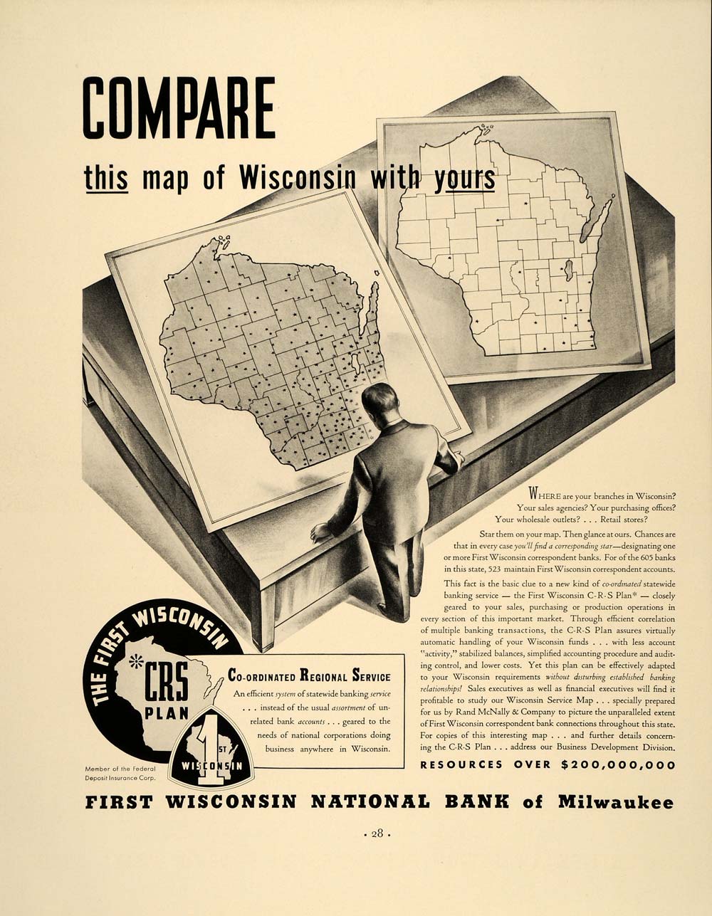1938 Ad First Wisconsin National Bank Milwaukee Map - ORIGINAL ADVERTISING FT7