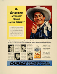 1938 Ad Camel Cigarettes Ted Yochum Cowboy Cow Puncher - ORIGINAL FT7
