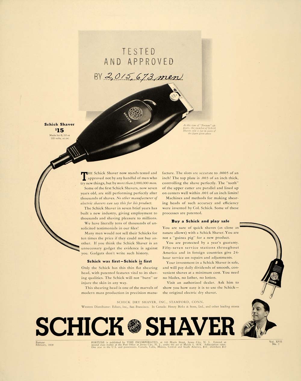 1938 Ad Schick Electric Dry Shaver Stamford Connecticut - ORIGINAL FT7