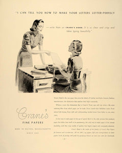 1938 Ad Crane's Bond Paper Secretary Typewriter Dalton - ORIGINAL FT7
