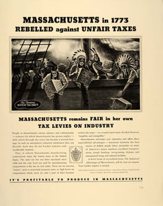 1938 Ad Boston Tea Party Massachusetts Taxes Harbor - ORIGINAL ADVERTISING FT7