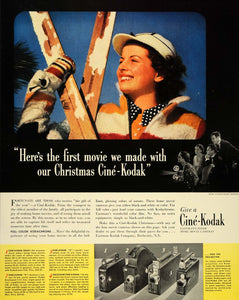 1938 Ad Cine Kodak Color Home Movie Camera Woman Skier - ORIGINAL FT7