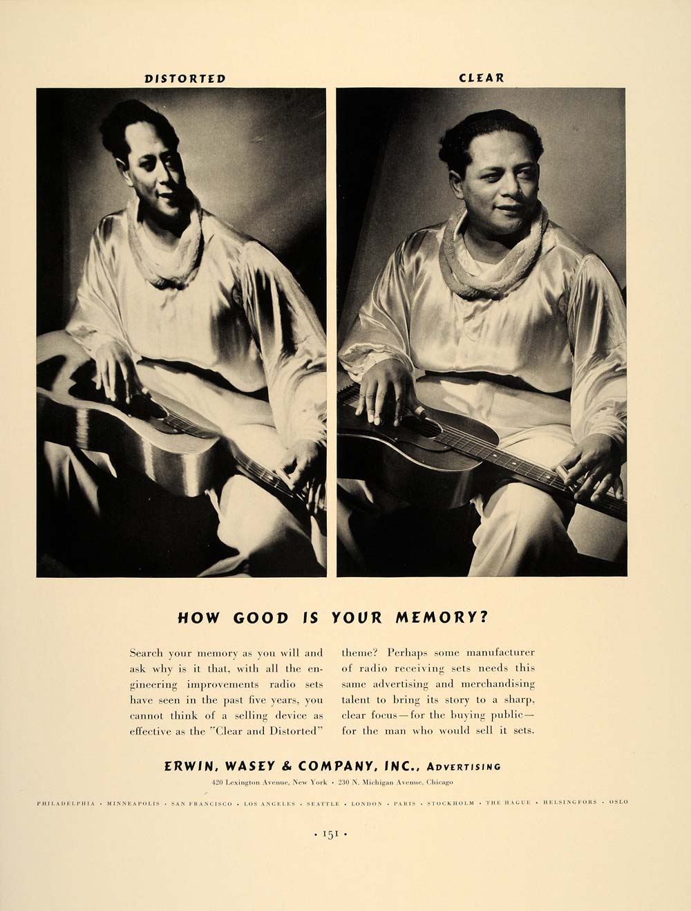 1937 Ad Erwin Wasey Advertising Agency Memory Guitar - ORIGINAL ADVERTISING FT8