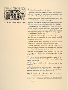 1937 Ad Erwin Wasey Advertising Agency New Homes House - ORIGINAL FT8