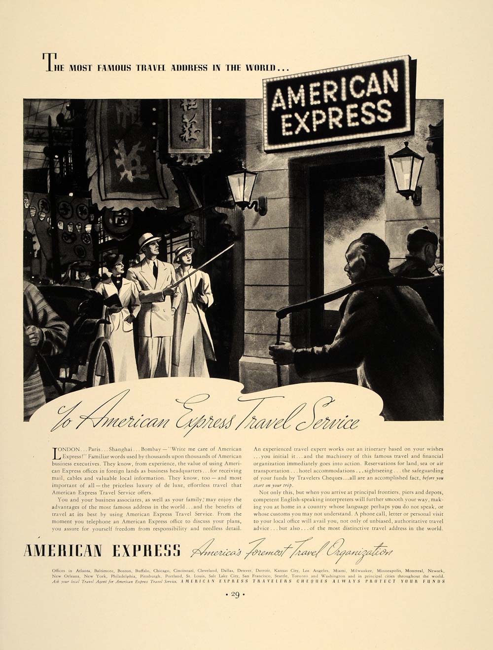 1937 Ad American Express Travel Service Tourists China - ORIGINAL FT8