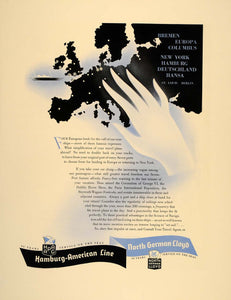 1937 Ad Hamburg-American Line North German Lloyd Travel - ORIGINAL FT8