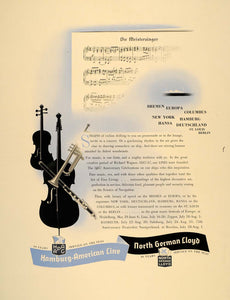 1937 Ad Hamburg-American Line North German Lloyd Violin - ORIGINAL FT8