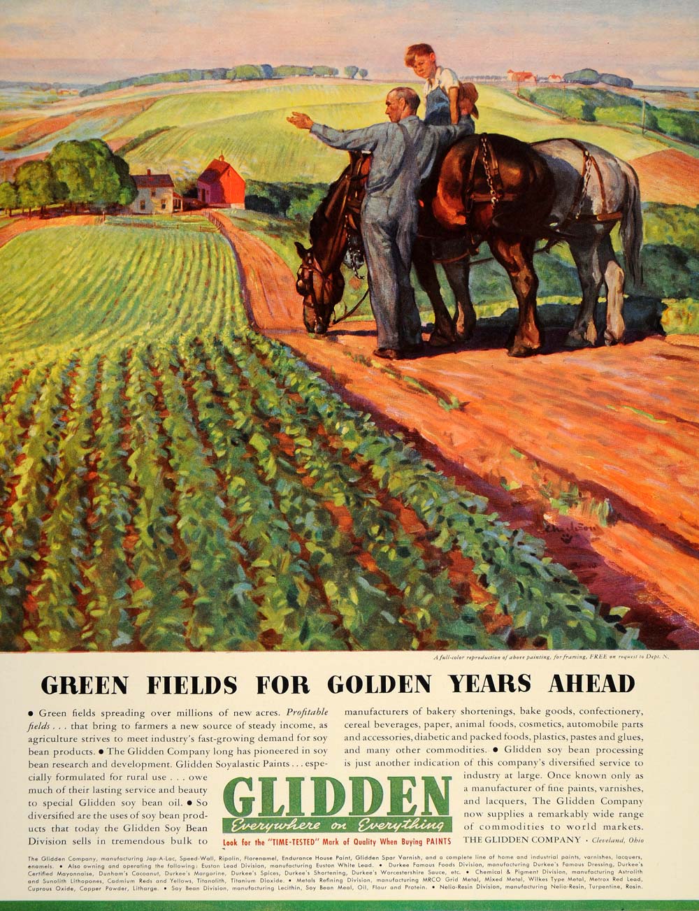 1937 Ad Glidden Paint Soybean Oil Soy Farmer Field Farm - ORIGINAL FT8