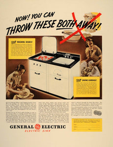 1937 Ad General Electric GE Dishwasher Sink Disposal Kitchen Appliance FT8