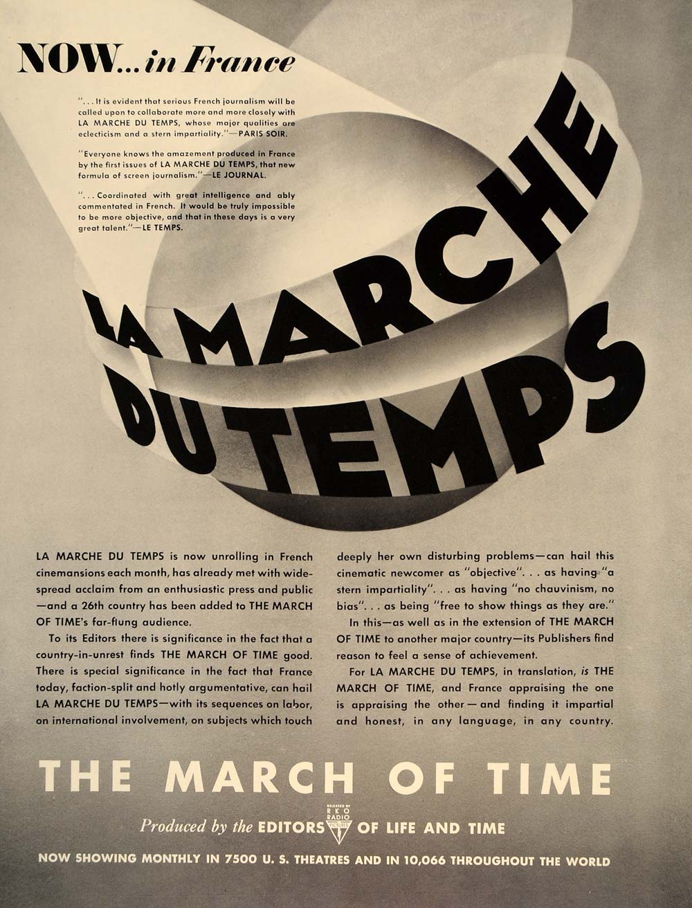 1937 Ad Marche du Temps March of Time Newsreel French - ORIGINAL ADVERTISING FT8