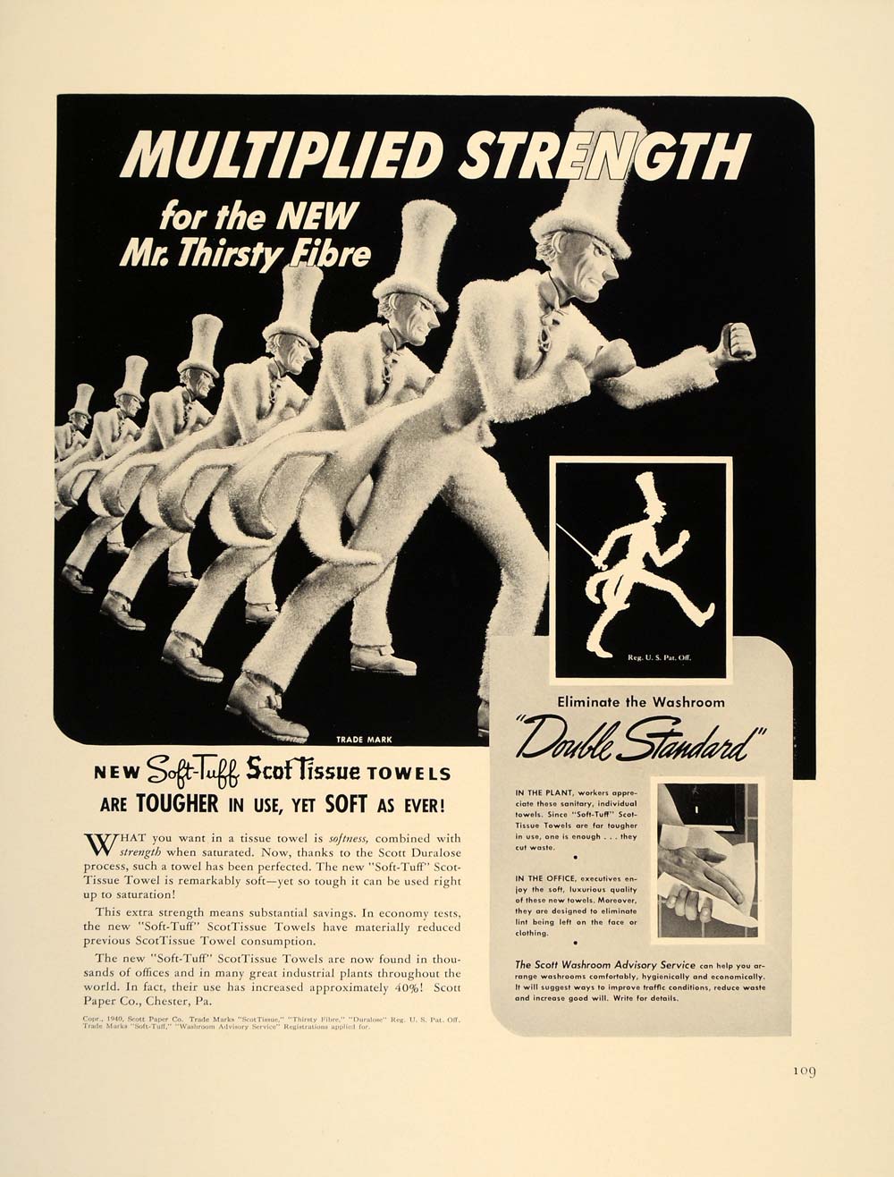 1941 Ad ScotTissue Towels Mr. Thirsty Fibre Trademark - ORIGINAL ADVERTISING FT8