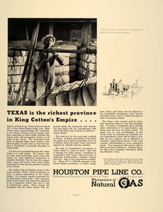 1937 Ad Houston Pipe Line Co. Natural Gas Cotton Texas - ORIGINAL FT8