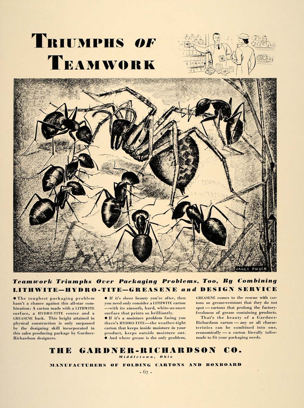 1937 Ad Gardner Richardson Cartons James Dwyer Ants - ORIGINAL ADVERTISING FT8