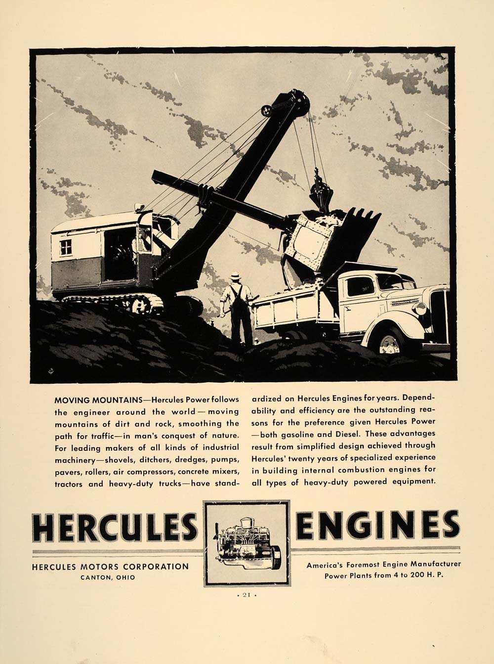 1937 Ad Hercules Engines Canton OH Shovel Loader Truck - ORIGINAL FT8
