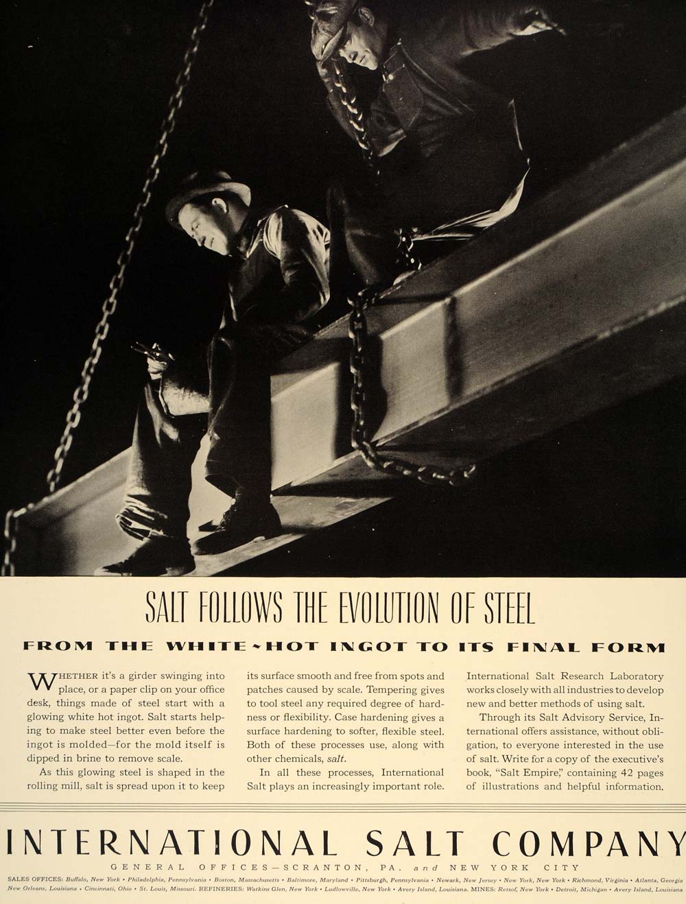 1937 Ad International Salt Co. Steel Girder Workers Men - ORIGINAL FT8