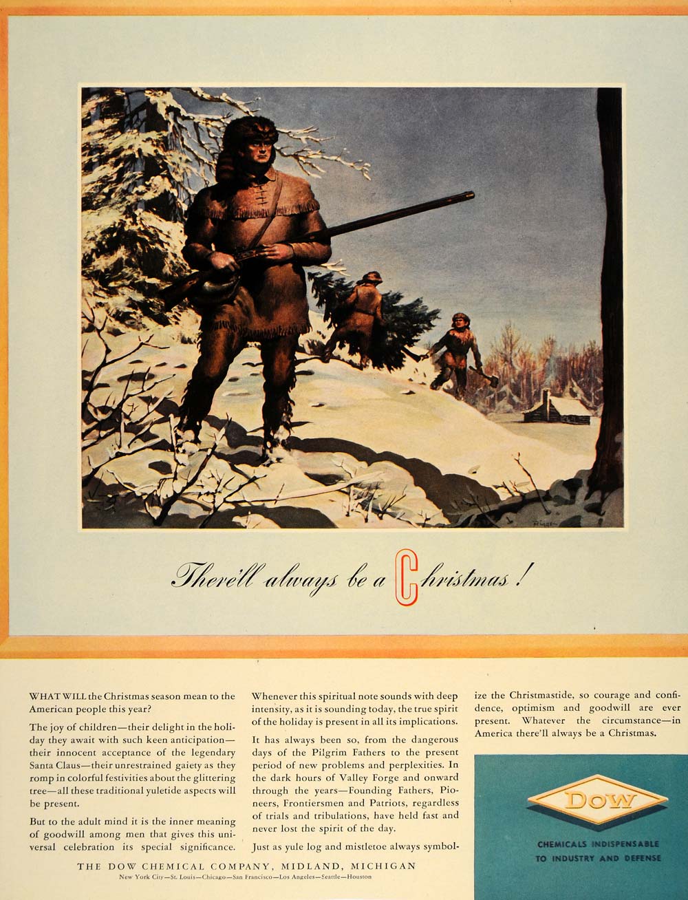 1941 Ad Dow Chemical Frontiersman Buckskin Christmas - ORIGINAL ADVERTISING FT8